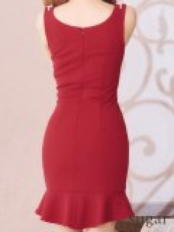 画像14: XSサイズあり【IRMA/イルマ】マーメイド/ フリル/ ワンカラー/ ビジュー/ タック/ カットアウト/ ストレッチ/ Aライン/ ミニドレス/ キャバドレス【HC02】 (14)