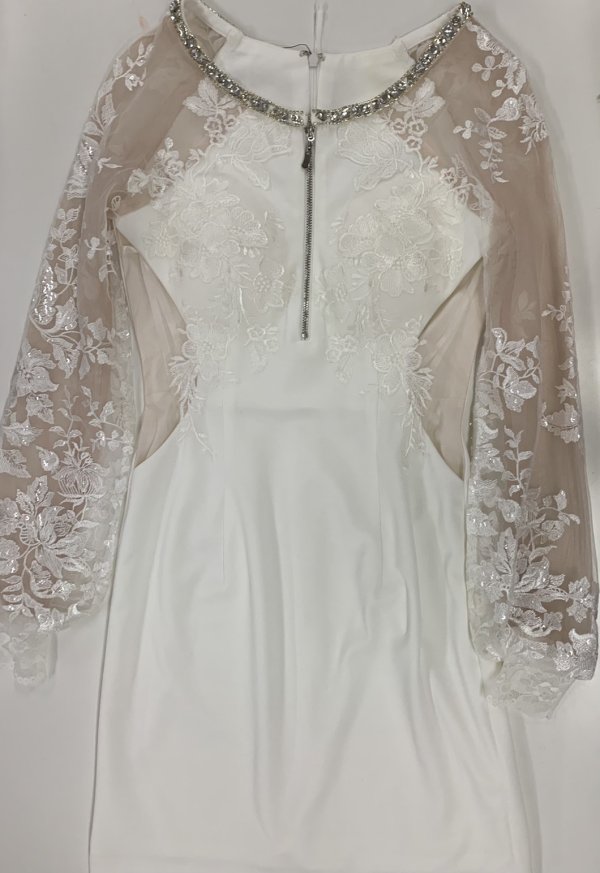 画像10: 訳あり商品☆毛羽立ちあり☆XSサイズあり【Glossy/グロッシー】刺繍レーススリーブ/ 袖あり/ 長袖/ ストレッチ/ ジップ/ ZIP タイト/ ミニドレス/ キャバドレス[OF2] (10)