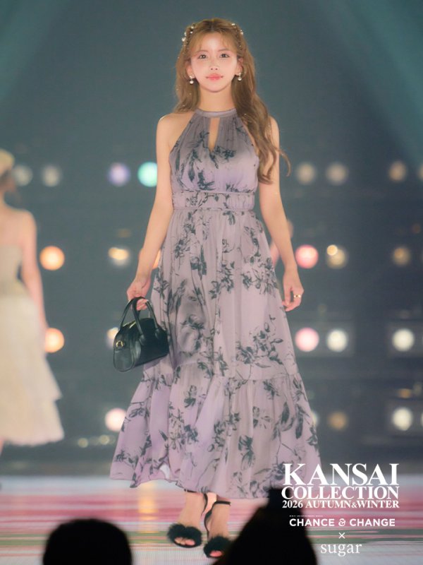 画像3: 【藤崎つかさ/関西コレクション着用】XS-Lサイズあり【DEA./ディア】Halter flower long dress/ サテン/ ホルターネック/ リボン/ 花柄/ フレア/ ギャザー/ ワンピース/ ミディアムドレス/ キャバドレス long[OF08] (3)