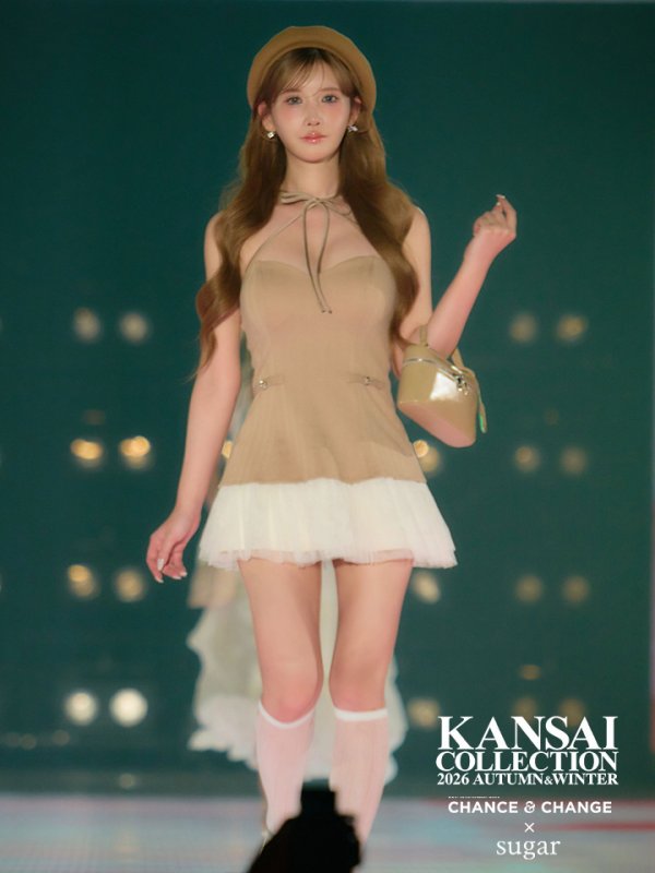 画像1: 【ゆうめろ/関西コレクション着用】XSサイズあり【ROBE de FLEURS/ローブドフルール】バイカラー/ リボン/ ニット/ チュール/ フレア/ ミニドレス/ キャバドレス[OF08] (1)