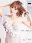 XSサイズあり【ROBE de FLEURS/ローブドフルール】3Dフラワー/ アシンメトリー/ シアー/ タイト/ ミニドレス/ キャバドレス/ピンクベージュ