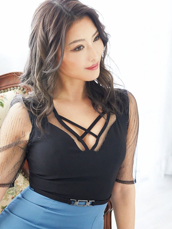 画像6: XLサイズあり【Alice/アリス】バイカラー/ 切替デザイン/ ラメレース/ タイト/ ミディアム丈/ミニドレス/ キャバドレス【HC03】 (6)