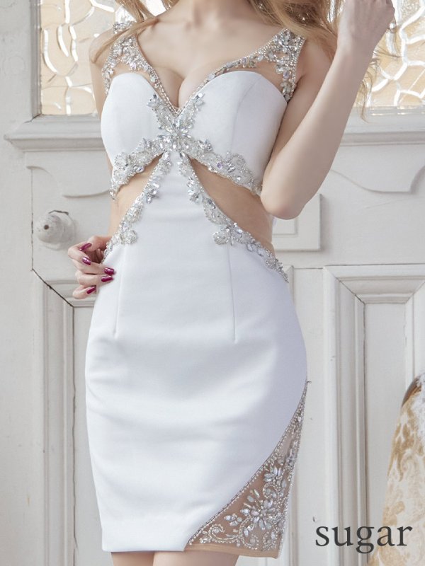 画像8: XSサイズあり【IRMA/イルマ】ビジューデザイン/ サイドシアー/ ワンカラー/ ストレッチ/ タイト/ ミニドレス/ キャバドレス【HC02】 (8)