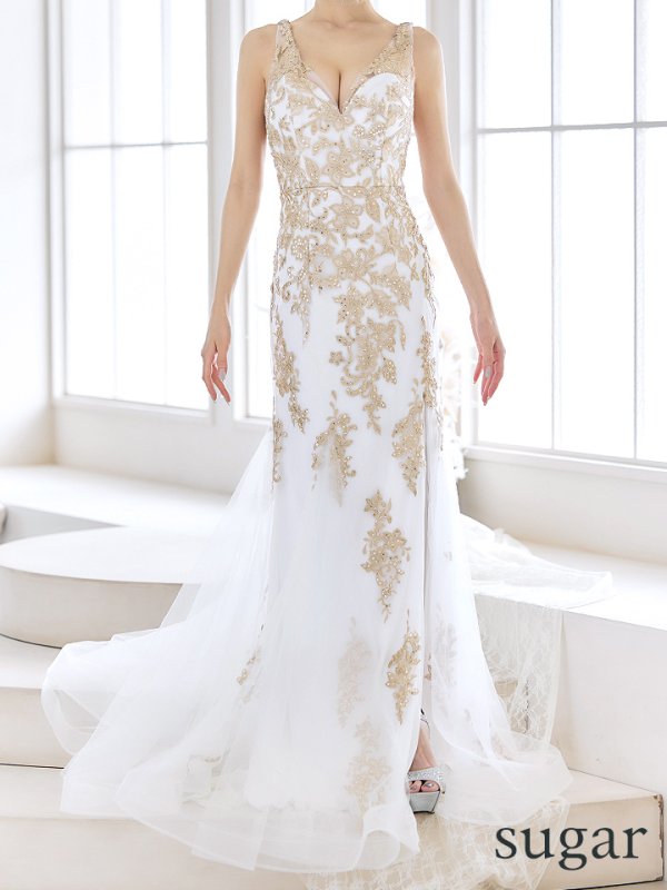 画像9: Lサイズあり【JEAN MACLEAN/ジャンマクレーン】マーメイド/ スパンコール/ スリット/ フラワー刺繍レース/ノースリーブ/ タイト/ ロングドレス/ キャバドレス long[OF2A] (9)