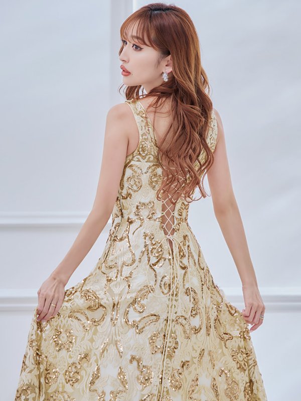 画像6: Lサイズあり【JEAN MACLEAN/ジャンマクレーン】スパンコール刺繍/ Aライン/ フレア/ ロング/ キャバドレス long[OF2A] (6)