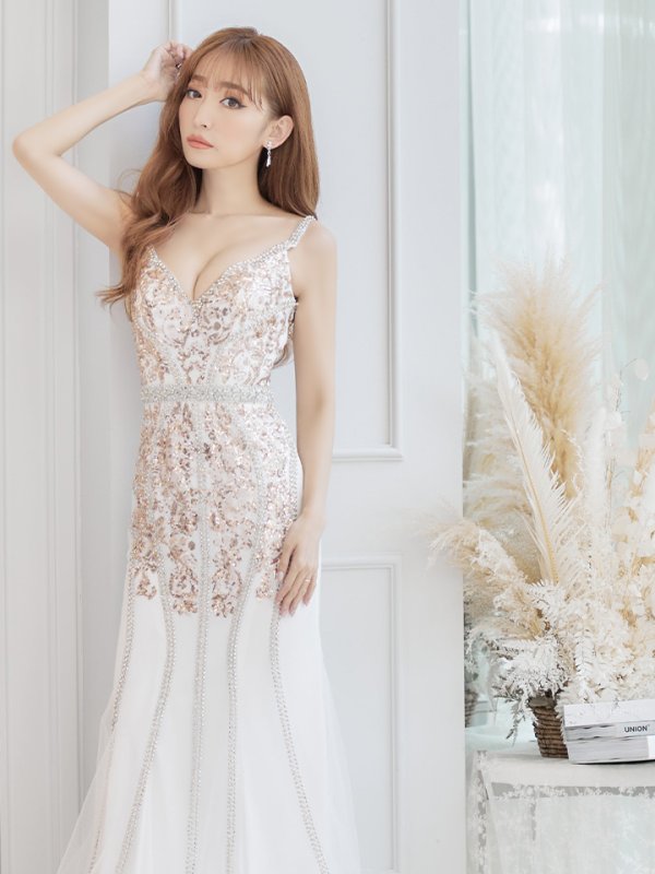 画像4: 【JEAN MACLEAN/ジャンマクレーン】マーメイド/ スパンコール刺繍/ キャミ/ スピンドル/ チュール/ ロング/ キャバドレス long[OF2A] (4)