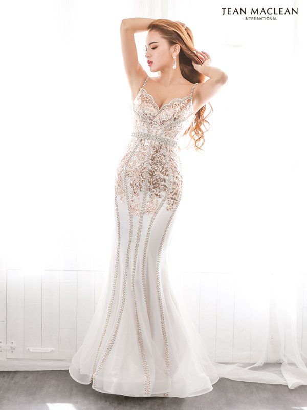 画像4: 【JEAN MACLEAN/ジャンマクレーン】マーメイド/ スパンコール刺繍/ キャミ/ スピンドル/ チュール/ ロング/ キャバドレス long[OF2A] (4)