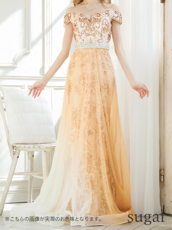 画像8: Lサイズあり【JEAN MACLEAN/ジャンマクレーン】オフショル/ ラメ/ スパンコールレース/ プリンセス/ チュール/ ロング/ キャバドレス long[OF2A] (8)