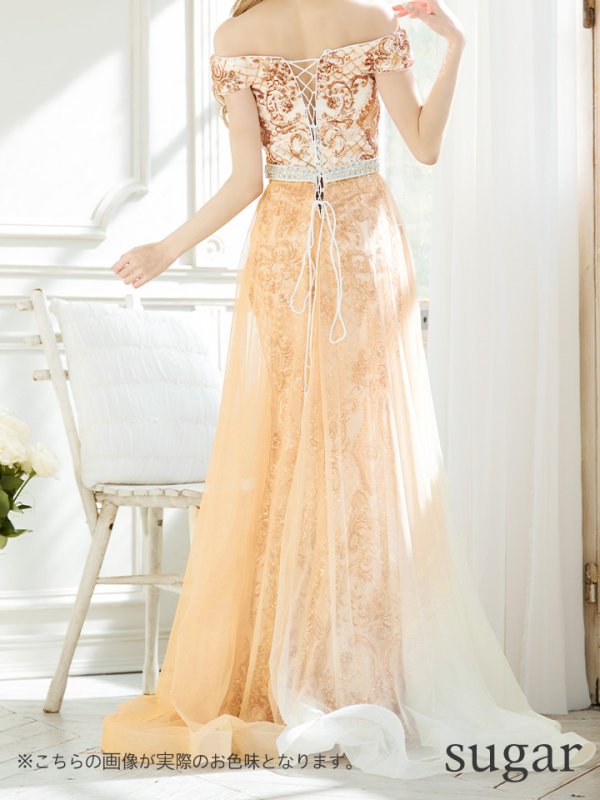 画像9: Lサイズあり【JEAN MACLEAN/ジャンマクレーン】オフショル/ ラメ/ スパンコールレース/ プリンセス/ チュール/ ロング/ キャバドレス long[OF2A] (9)