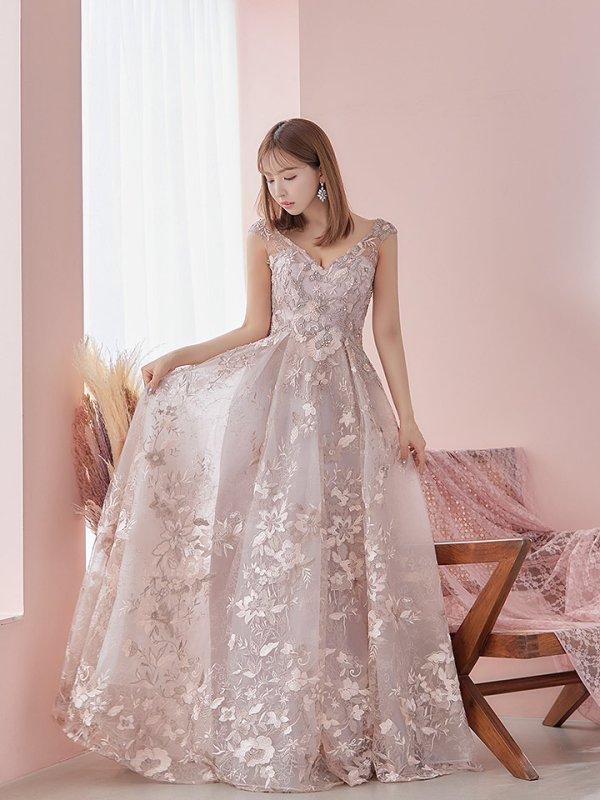 画像9: Lサイズあり【JEAN MACLEAN/ジャンマクレーン】フラワー刺繍レース/ Aライン/ フレア/ ロング/ キャバドレス long[OF2A] (9)