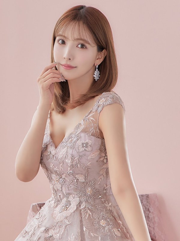 画像7: Lサイズあり【JEAN MACLEAN/ジャンマクレーン】フラワー刺繍レース/ Aライン/ フレア/ ロング/ キャバドレス long[OF2A] (7)