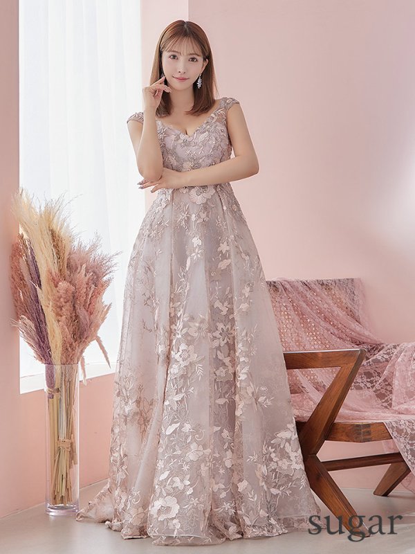 画像5: Lサイズあり【JEAN MACLEAN/ジャンマクレーン】フラワー刺繍レース/ Aライン/ フレア/ ロング/ キャバドレス long[OF2A] (5)