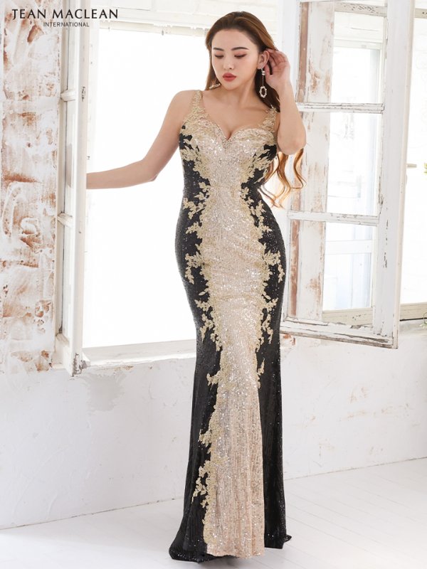 画像11: Lサイズあり【JEAN MACLEAN/ジャンマクレーン】 スパンコール/ バイカラー/ノースリーブ/スピンドル/ ロングドレス /キャバドレスlong【HC02】 (11)