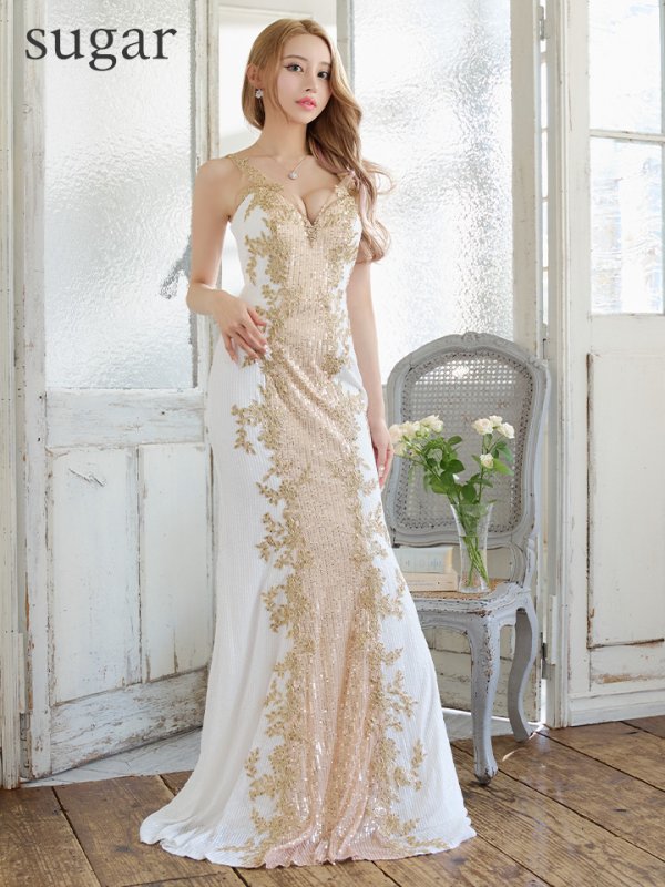 画像6: Lサイズあり【JEAN MACLEAN/ジャンマクレーン】 スパンコール/ バイカラー/ノースリーブ/スピンドル/ ロングドレス /キャバドレスlong【HC02】 (6)