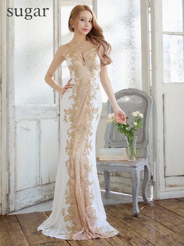 画像4: Lサイズあり【JEAN MACLEAN/ジャンマクレーン】 スパンコール/ バイカラー/ノースリーブ/スピンドル/ ロングドレス /キャバドレスlong【HC02】 (4)