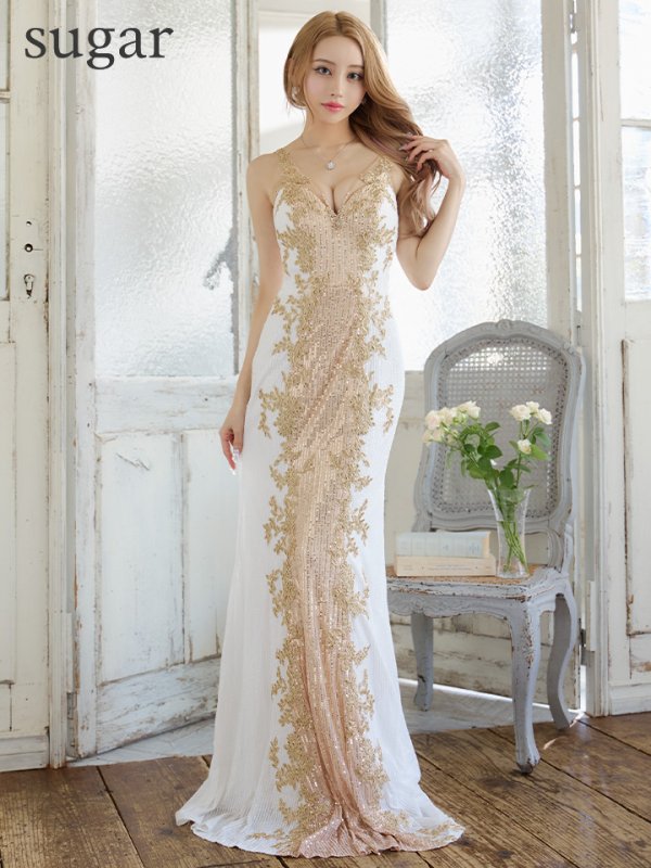 画像7: Lサイズあり【JEAN MACLEAN/ジャンマクレーン】 スパンコール/ バイカラー/ノースリーブ/スピンドル/ ロングドレス /キャバドレスlong【HC02】 (7)