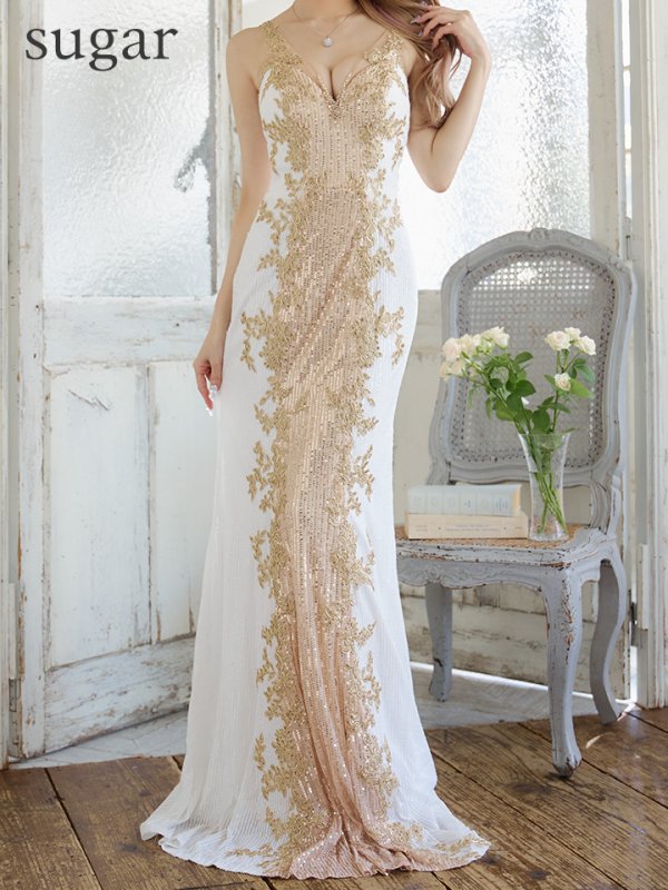 画像8: Lサイズあり【JEAN MACLEAN/ジャンマクレーン】 スパンコール/ バイカラー/ノースリーブ/スピンドル/ ロングドレス /キャバドレスlong【HC02】 (8)