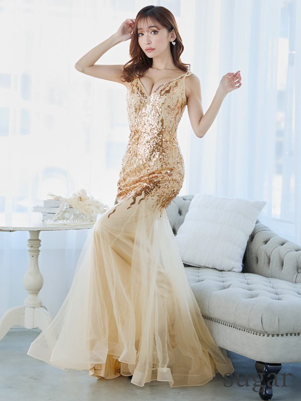 画像13: Lサイズあり【JEAN MACLEAN/ジャンマクレーン】マーメイド/ スパンコール刺繍/ ビジュー/ スピンドル/ ネットレース/ ロング/ キャバドレス long[OF2A] (13)