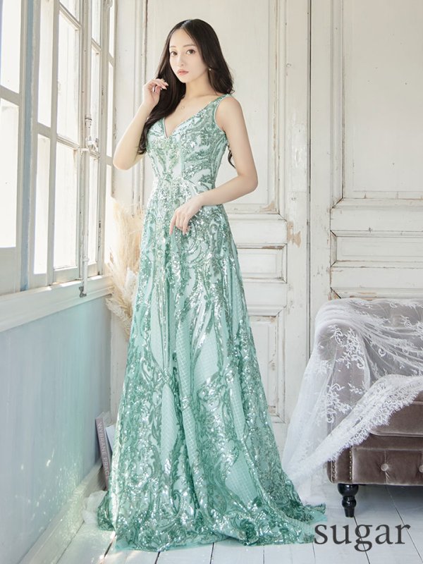 画像7: 【JEAN MACLEAN/ジャンマクレーン】スパンコールレース/ Aライン/ フレア/ ロング/ キャバドレス long[OF2A] (7)