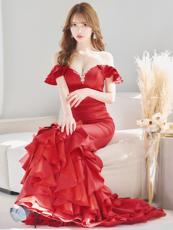 画像13: Lサイズあり【JEAN MACLEAN/ジャンマクレーン】フリル/ オフショル/ マーメイド/ ビジュー/ スピンドル/ ロングドレス/ キャバドレス long[OF2A] (13)