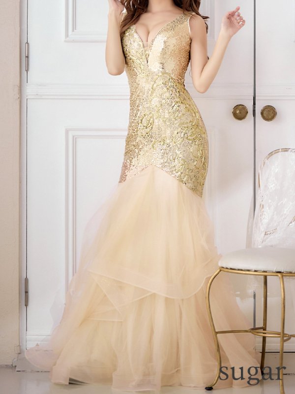 画像8: Lサイズあり【JEAN MACLEAN/ジャンマクレーン】マーメイド/ スパンコール/ ネットレース/ シアー/ ビジュー/ スピンドル/ チュール/ ロングドレス/ キャバドレス long[OF2A] (8)