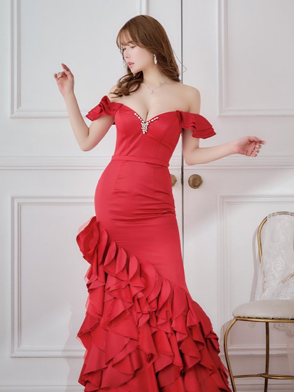 画像10: Lサイズあり【JEAN MACLEAN/ジャンマクレーン】フリル/ オフショル/ マーメイド/ ビジュー/ スピンドル/ ロングドレス/ キャバドレス long[OF2A] (10)