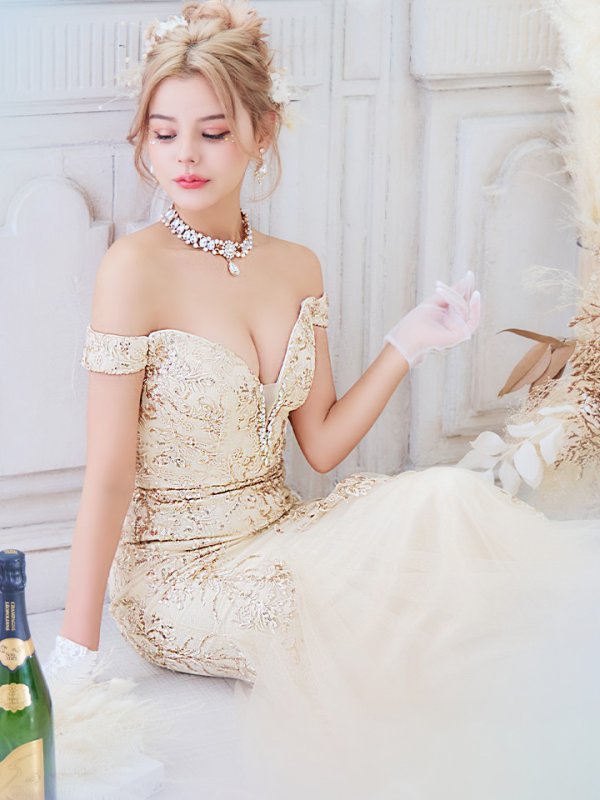 画像13: 【みあ / 関西コレクション着用】Lサイズあり【JEAN MACLEAN/ジャンマクレーン】マーメイド/ 刺繍レース/ オフショル/ スピンドル/ ロング/ キャバドレス long[OF2A] (13)