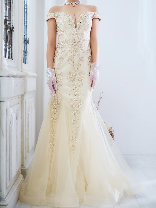 画像11: 【みあ / 関西コレクション着用】Lサイズあり【JEAN MACLEAN/ジャンマクレーン】マーメイド/ 刺繍レース/ オフショル/ スピンドル/ ロング/ キャバドレス long[OF2A] (11)