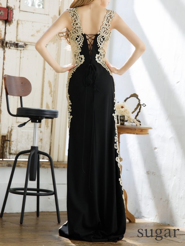 画像9: 【LIMITED SALE開催中！! 11月11日より順次発送予定】Lサイズあり【IRMA/イルマ】デザイン刺繍/ ノースリーブ/ バイカラー/ サイドシアー/ タイト/ ロングドレス/ キャバドレス long[OF2A] (9)