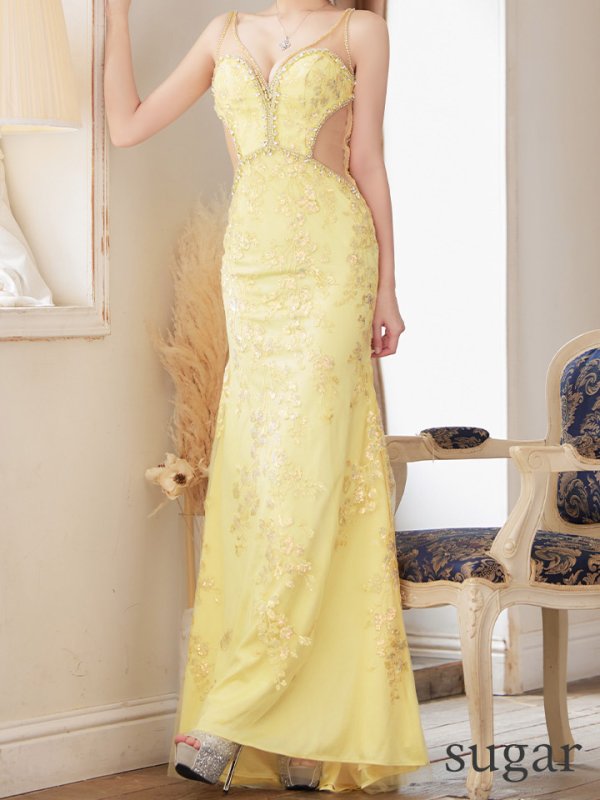 画像8: 【JEAN MACLEAN/ジャンマクレーン】マーメイド/ フラワー刺繍/ ノースリーブ/ シアーレース/ スピンドル/ マーメイド/ ロング/ キャバドレス long[OF2A] (8)