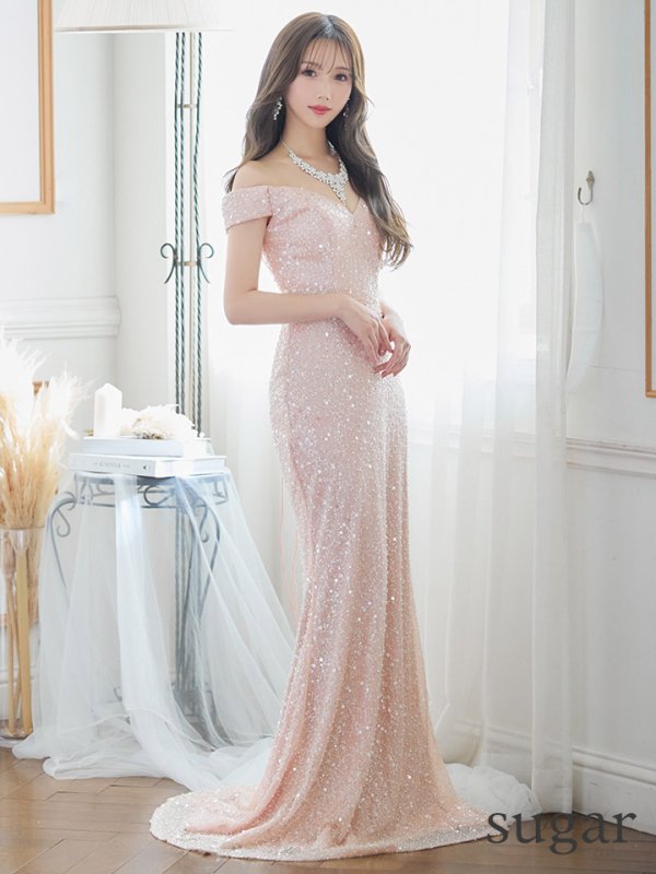 画像6: Lサイズあり【JEAN MACLEAN/ジャンマクレーン】オフショル/ ワンカラー/ スパンコール/ ビジュー/ マーメイド/ タイト/ ロングドレス/ キャバドレス long[OF2A] (6)