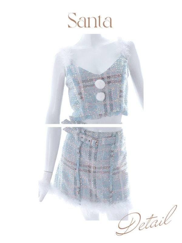 画像20: 【即日発送】【サンタコス 5点セット】【XS-Mサイズ/1カラー】セットアップツイードサンタコスプレ[YMT] (20)