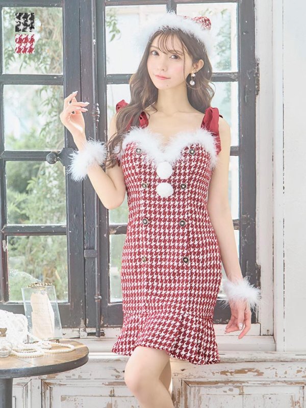 画像4: SALE!【サンタコス 4点セット】【S-Lサイズ/2カラー】ショルダーリボン千鳥タイトサンタコスプレ[YMT] (4)