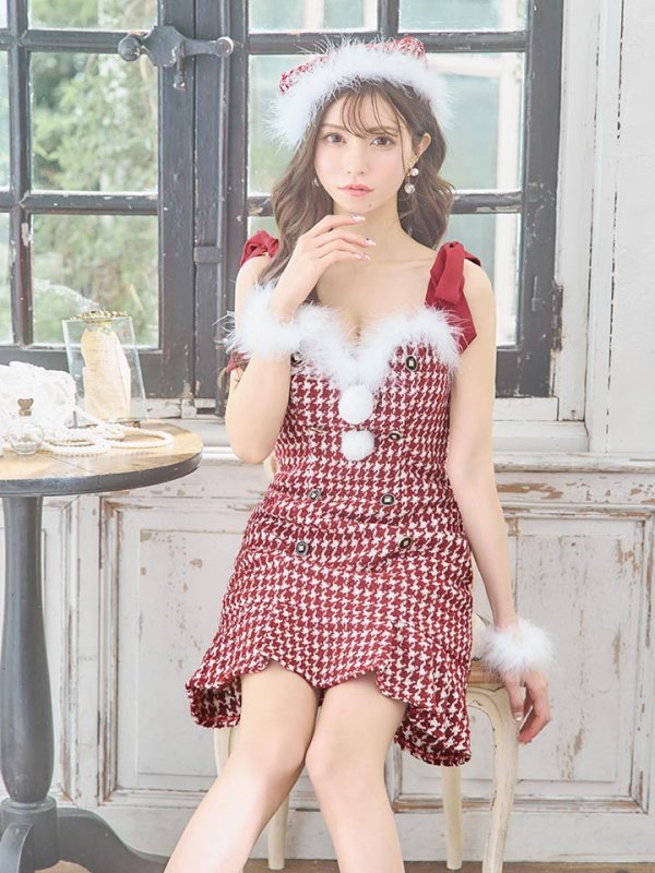 画像28: SALE!【サンタコス 4点セット】【S-Lサイズ/2カラー】ショルダーリボン千鳥タイトサンタコスプレ[YMT] (28)