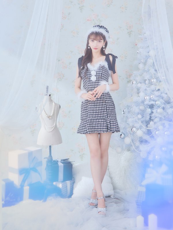 画像30: SALE!【サンタコス 4点セット】【S-Lサイズ/2カラー】肩リボンブラック千鳥タイトサンタコスプレ[YMT] (30)