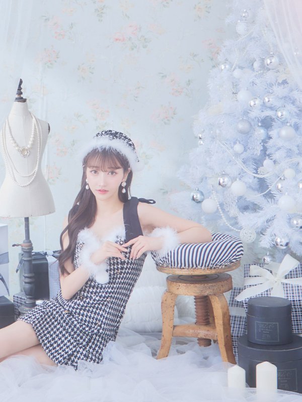 画像34: SALE!【サンタコス 4点セット】【S-Lサイズ/2カラー】肩リボンブラック千鳥タイトサンタコスプレ[YMT] (34)