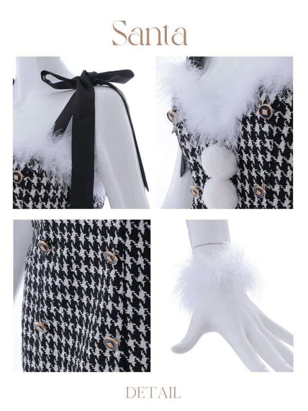画像45: SALE!【サンタコス 4点セット】【S-Lサイズ/2カラー】ショルダーリボン千鳥タイトサンタコスプレ[YMT] (45)