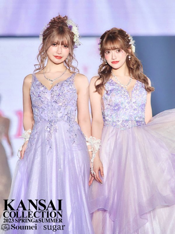 画像2: 【鈴音りん / 関西コレクション着用】【Lip line/リップライン】フラワー刺繍/ 2段フレア/ Aライン/ チュール/ プリンセス/ ロングドレス/ キャバドレスlong[HC03] (2)