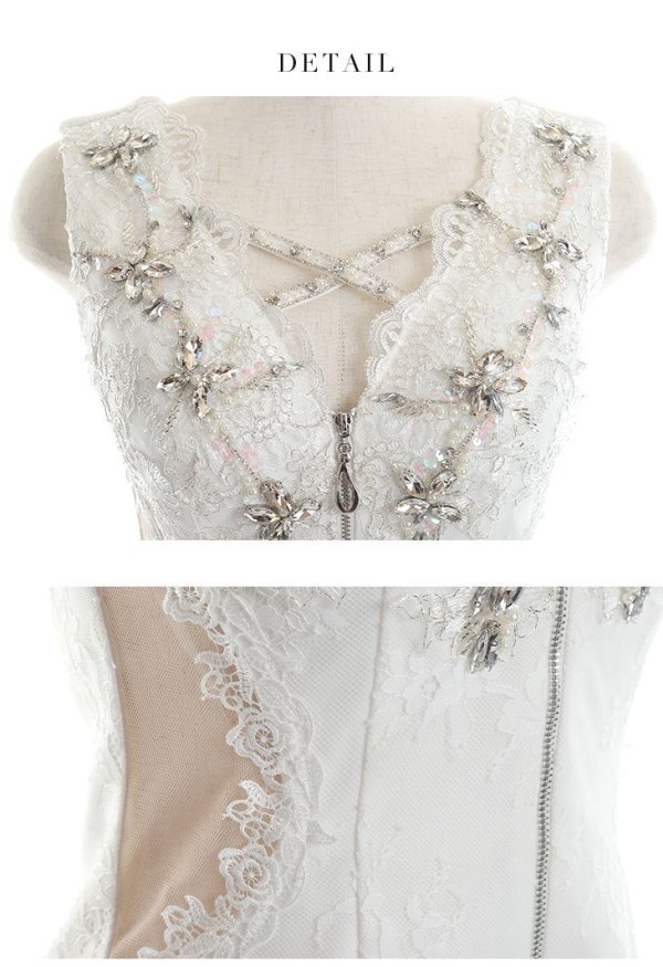 画像5: 訳あり商品☆ビジュー取れ☆【Glossy/グロッシー】サイドレース切替/ フロントジッパー/ タイト/ ミニドレス/ キャバドレス[OF08] (5)