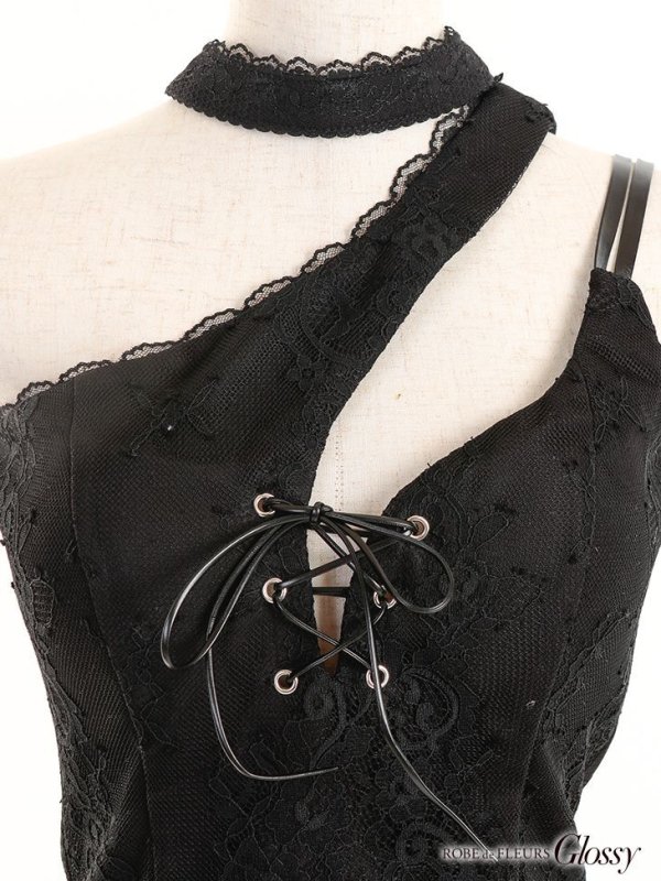 画像15: sugarオリジナルカラーあり☆XSサイズあり【Glossy/グロッシー】チョーカー/ レース/ ワンショル/ タイト/ ミニドレス/ キャバドレス【OF08】 (15)