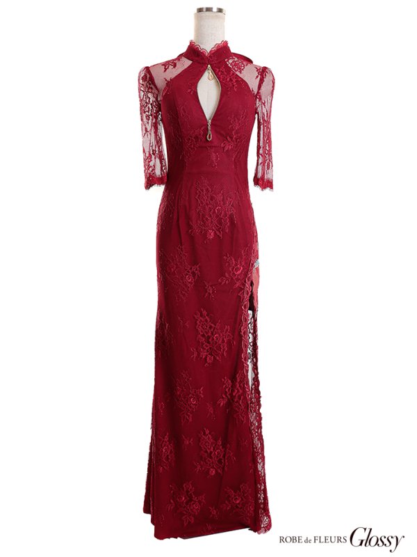 画像9: 【Lサイズあり】 【Glossy/グロッシー】ジップ/ ZIP 袖あり/サイドレース切替/ ロングドレス/ キャバドレスlong[OF08] (9)