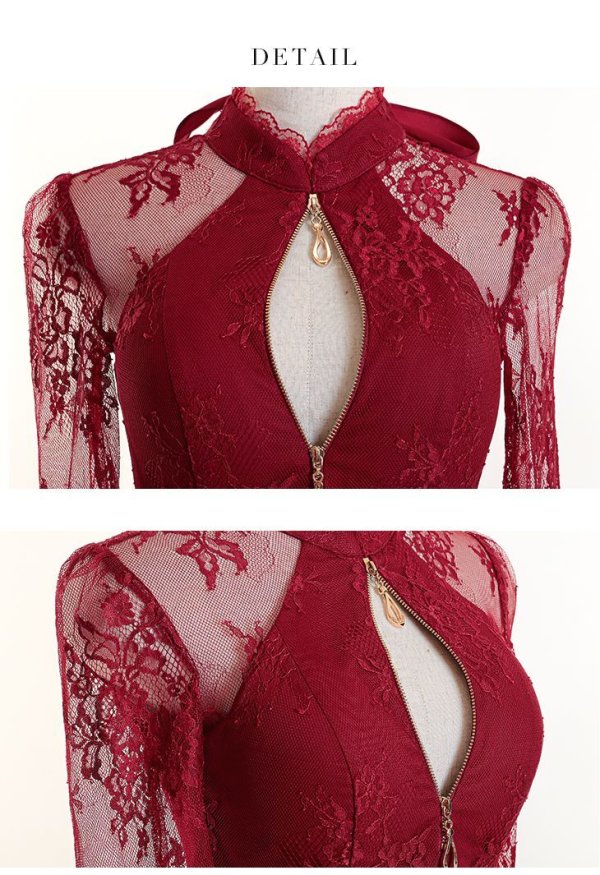 画像13: 【Lサイズあり】 【Glossy/グロッシー】ジップ/ ZIP 袖あり/サイドレース切替/ ロングドレス/ キャバドレスlong[OF08] (13)