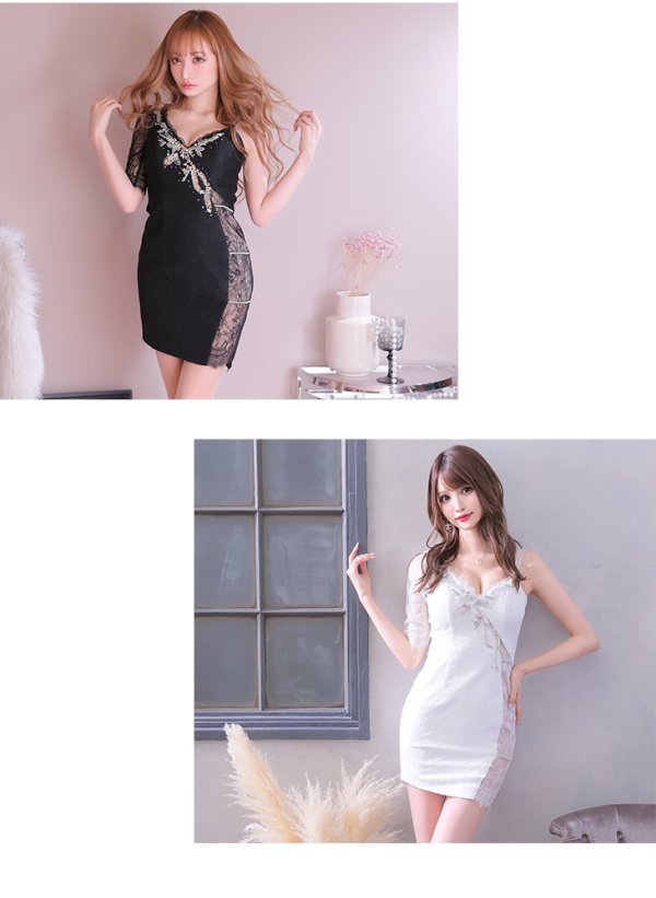 画像7: XSサイズあり【Glossy/グロッシー】フロントジッパー/ ベルト/ キャミソール/ シアー/ タイト/ ミニドレス/ キャバドレス[OF08] (7)