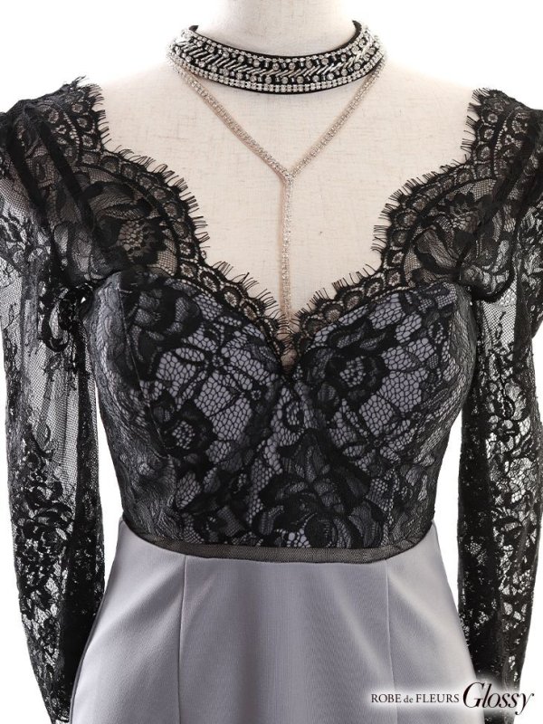 画像10: XSサイズあり【Glossy/グロッシー】チョーカー付き / レース/ 七分袖 / 長袖 / タイト / ミニドレス / キャバドレス【OF08】 (10)