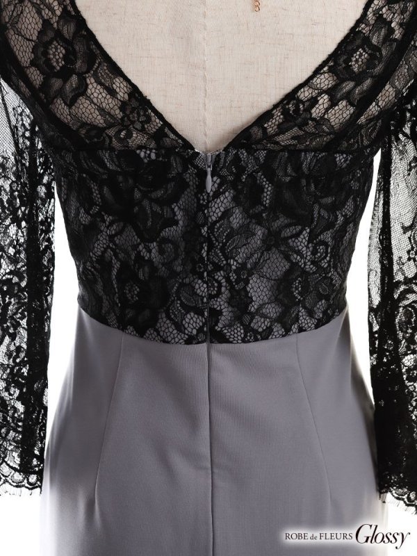 画像12: XSサイズあり【Glossy/グロッシー】チョーカー付き / レース/ 七分袖 / 長袖 / タイト / ミニドレス / キャバドレス【OF08】 (12)