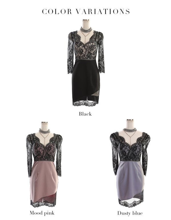 画像15: XSサイズあり【Glossy/グロッシー】チョーカー付き / レース/ 七分袖 / 長袖 / タイト / ミニドレス / キャバドレス【OF08】 (15)