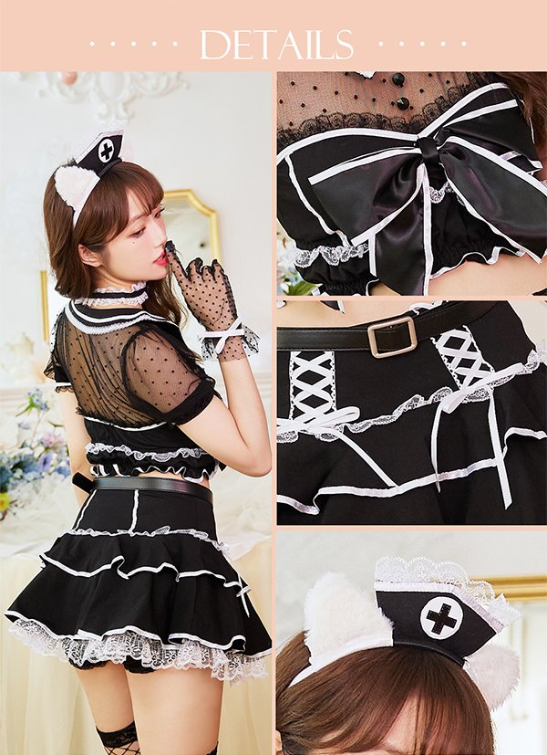 画像12: 【即日発送】リボンキャットナース【マリームーン】【ハロウィンコスプレ8点セット】【フリーサイズ/2カラー】[YMT] (12)