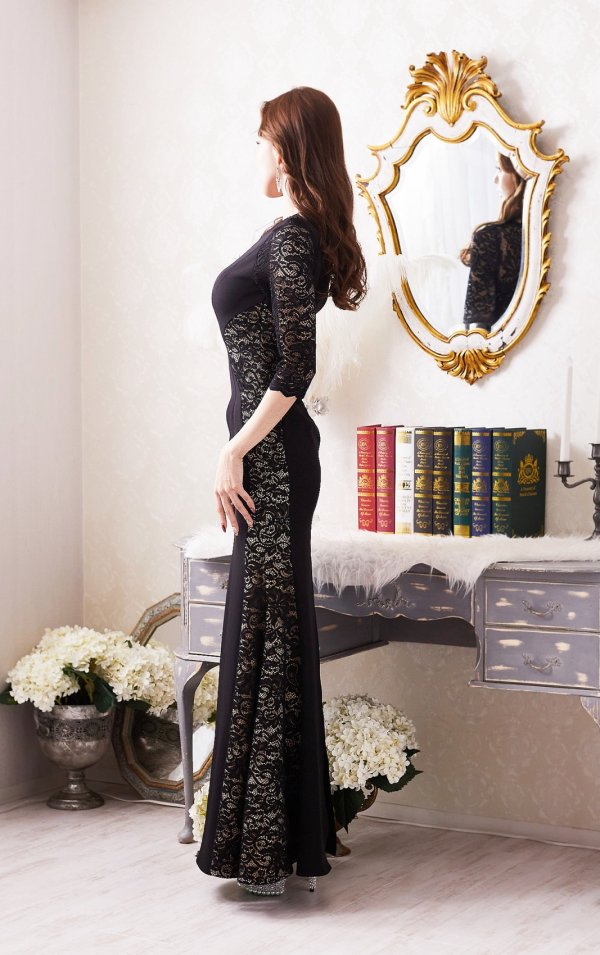 画像3: XLサイズあり【Luxe Style/リュクススタイル】レース/ 切替/ ハーフスリーブ/ 袖あり/ マーメイド/ ロングドレス/ キャバドレス long【HC03】 (3)