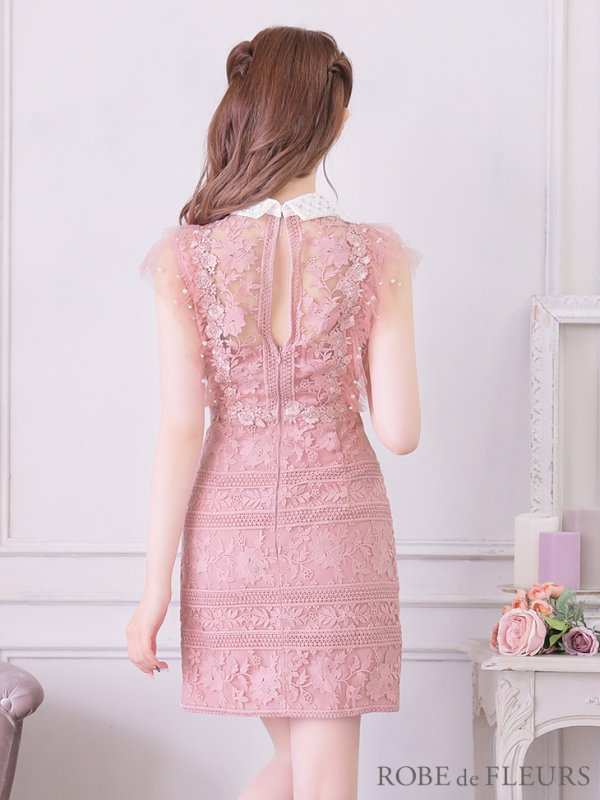 画像16: XSサイズあり【ROBE de FLEURS/ローブドフルール】ビジュー襟/ フラワーレース/ タイト/ ミニドレス/ キャバドレス[OF2] (16)