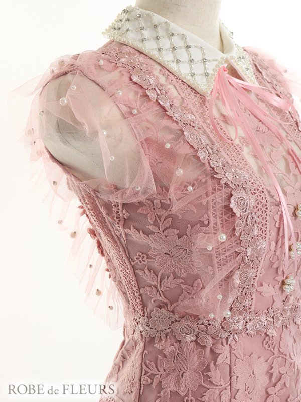 画像19: XSサイズあり【ROBE de FLEURS/ローブドフルール】ビジュー襟/ フラワーレース/ タイト/ ミニドレス/ キャバドレス[OF2] (19)